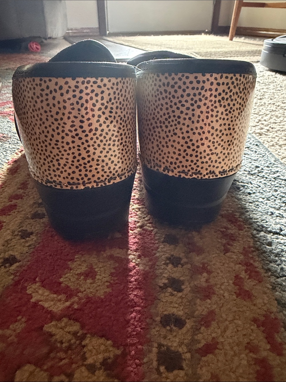 Sanita Tan Spotted Leather Clogs with Black Trim - Picture 5 of 7